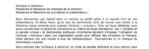 Texte pour la lettre ouverte à la TSR - OK a 2